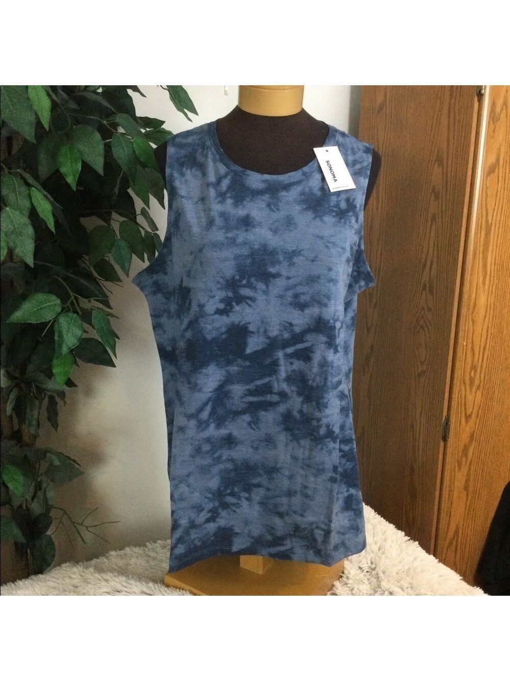 Sonoma 1X Blue dye crewneck muscle tank hi/lo NWT Sonoma Goods For Life